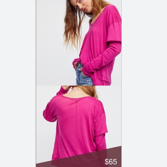 Free People Top Magic T-shirt Layered Long P/S 
Long Sleeve Top Pink Raspberry - Picture 3 of 9